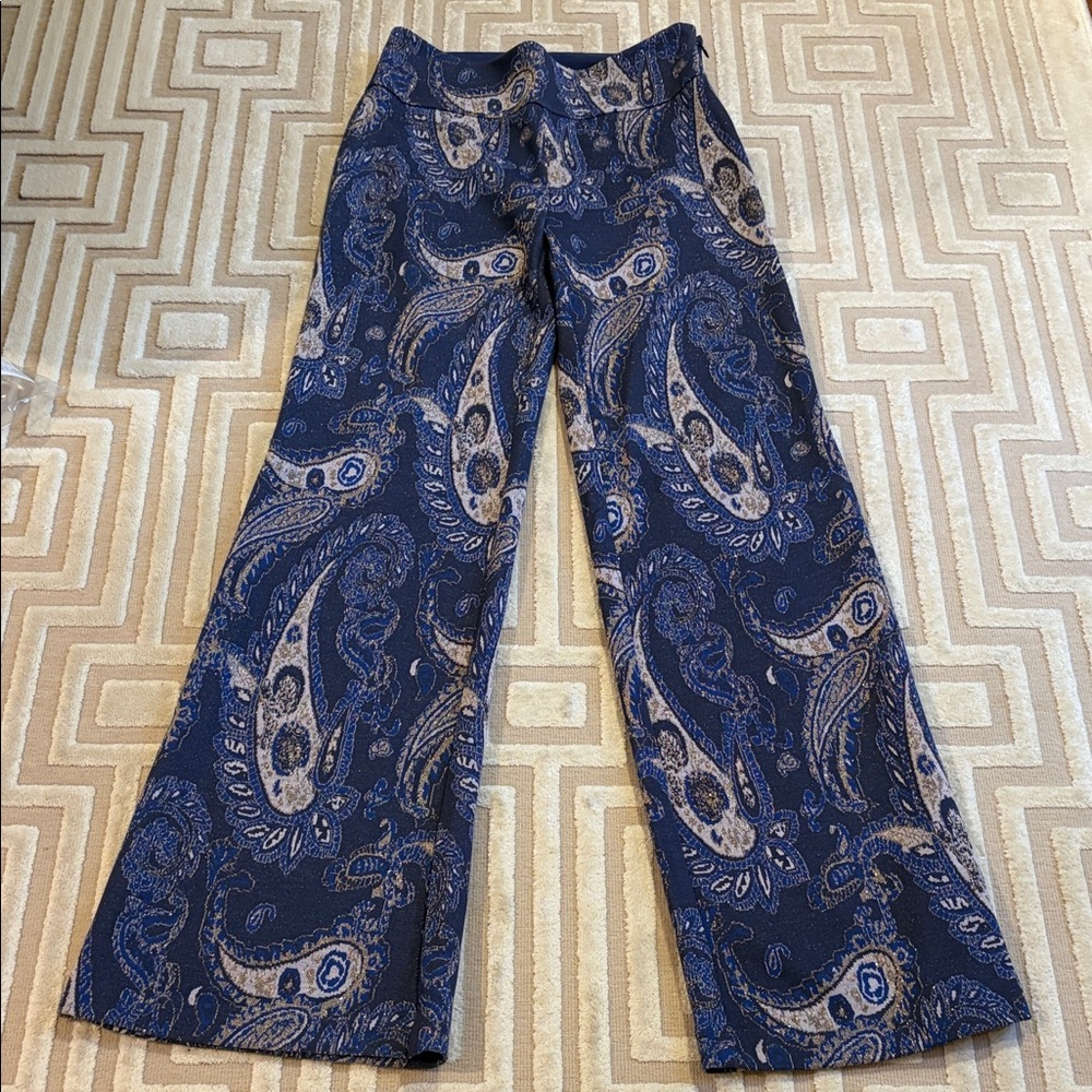 Maeve AnthropologIe Paisley, blue, gold, and white print pants